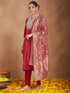 Janasya Women's Maroon Silk Blend Zari Embroidered Straight Kurta Set